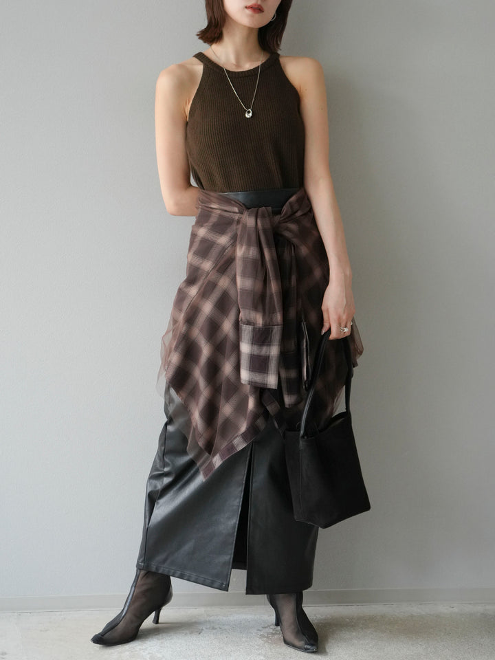 [予約]リブニットアメスリタンクトップ/カーキ