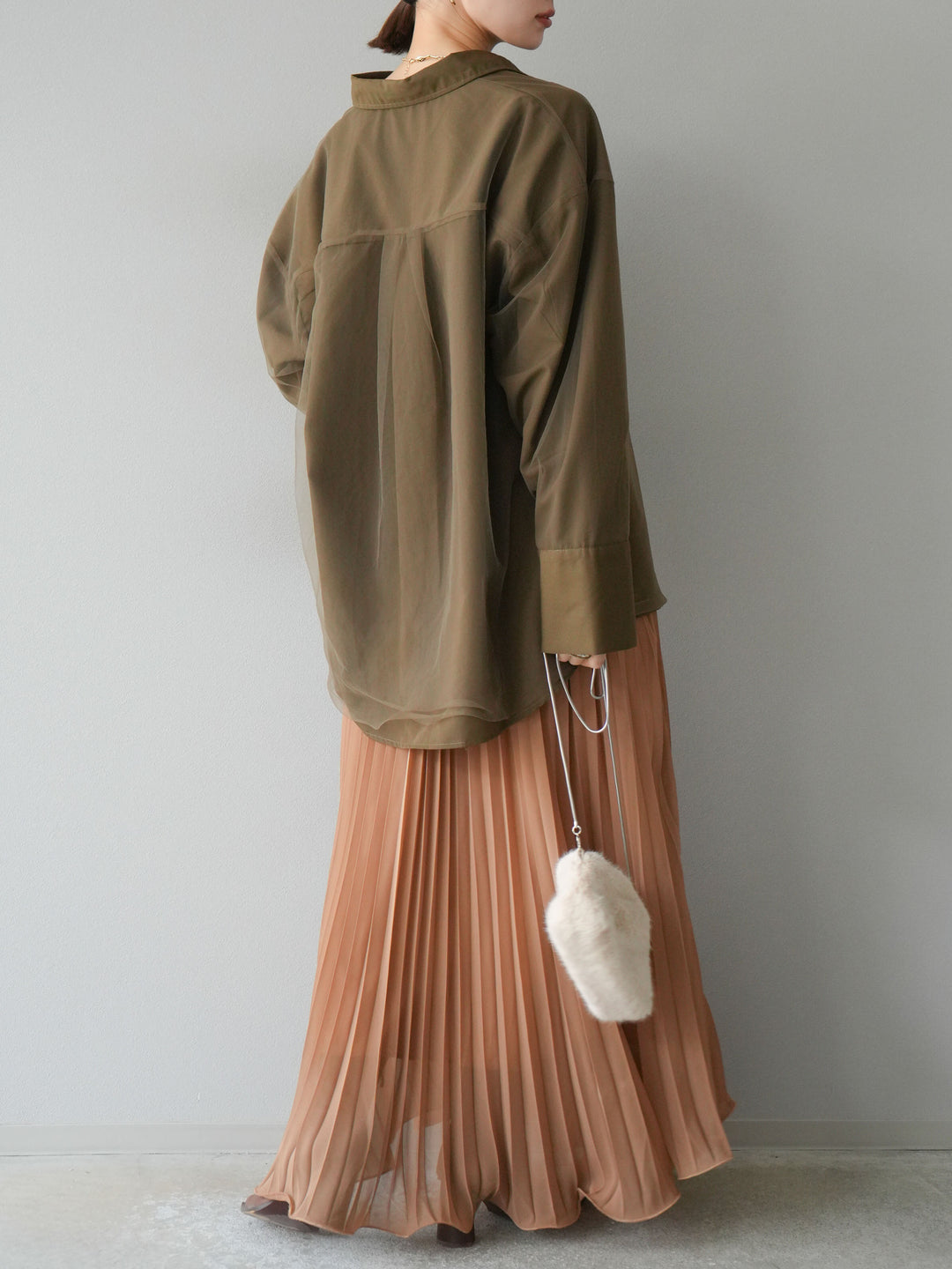 [予約]シフォンプリーツパイピングスカート/キャメル