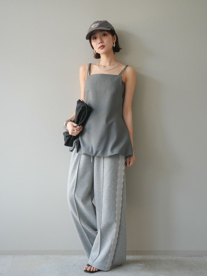 [SET]バックリボンバルーンチュニックキャミ+サイドレースポンチワイドパンツ(2set)