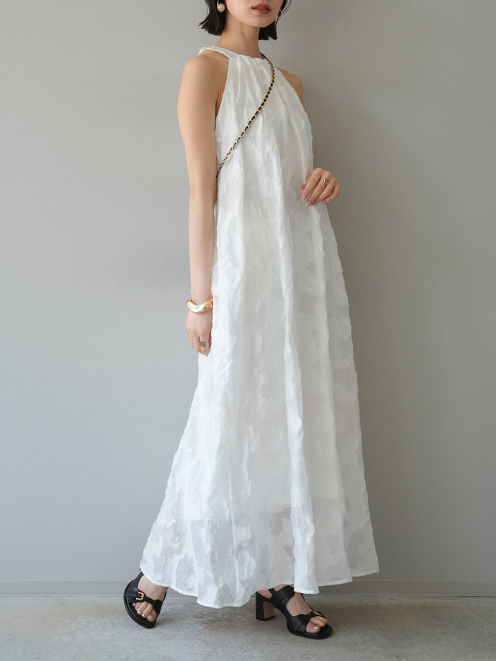 【預購】提花掛脖洋裝/白色