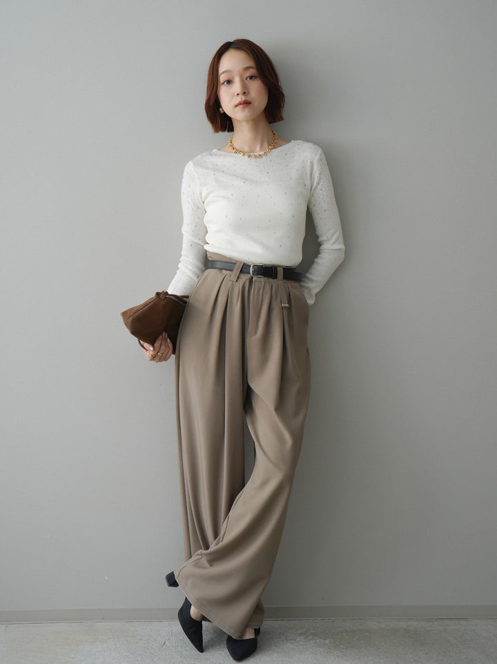 [予約]ベルト付キーホルダーモチーフワイドパンツ/mocha