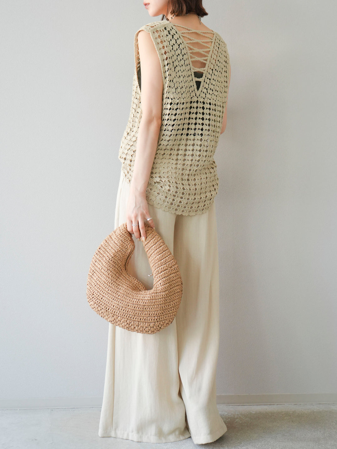 [予約]スカーフベルト付3タックワイドパンツ/ベージュ