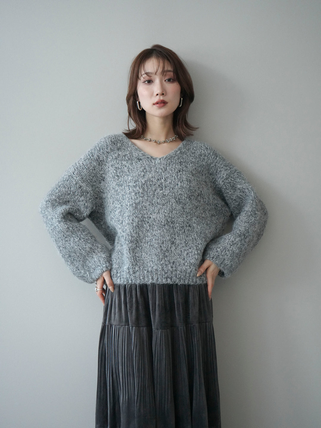 [SET]Vネックミックスヤーンニットプルオーバー+Vネックミックスヤーンニットプルオーバー(2set)