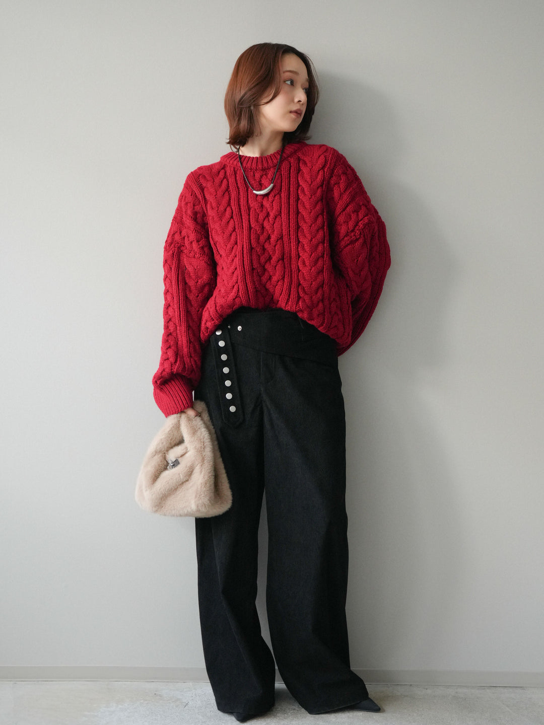 [予約]コーデュロイ巻きベルト付きパンツ/black