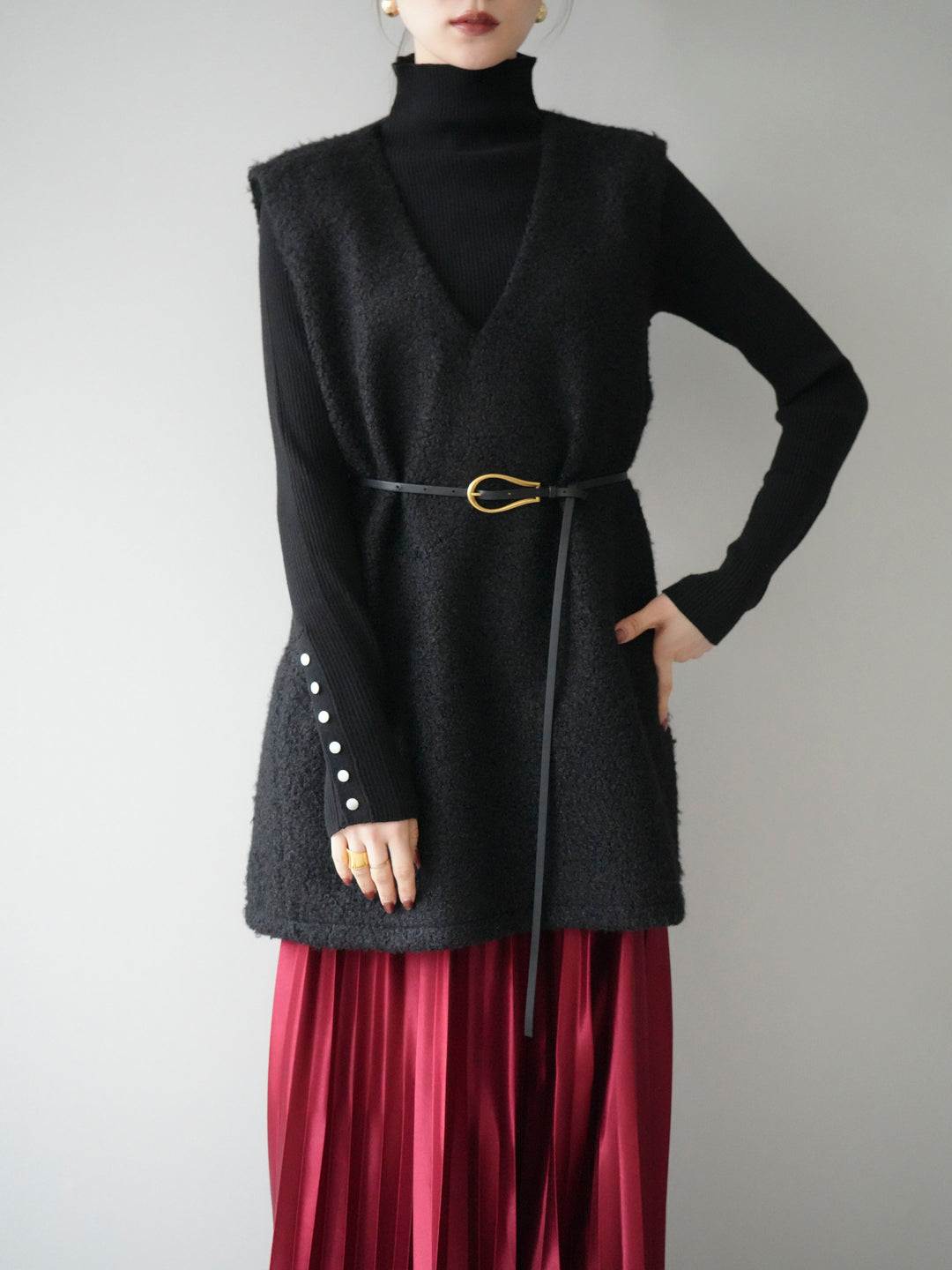 [予約]ミックスループヤーンニットミニワンピース/black