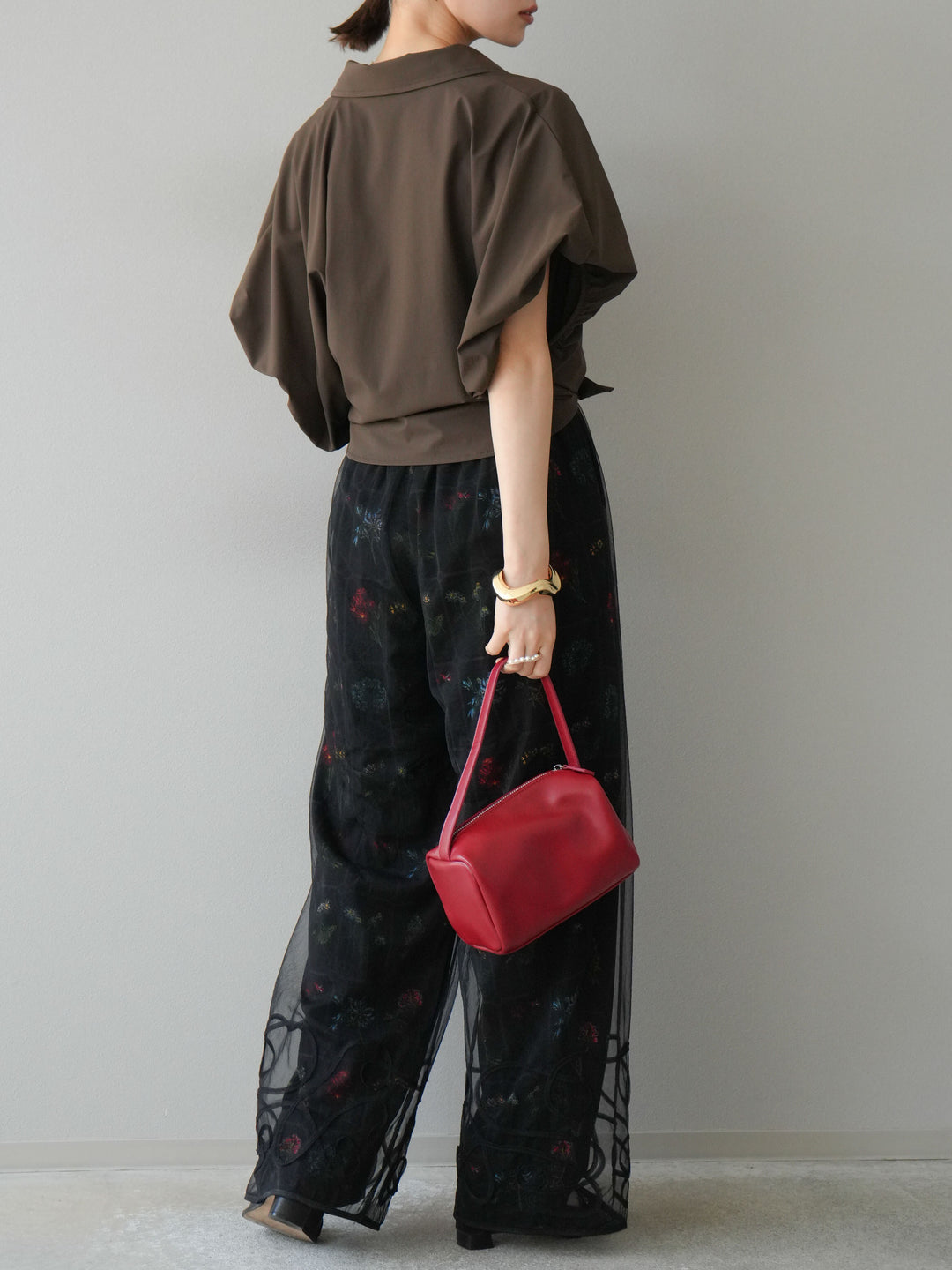 [予約]パッチワークフラワープリントイージーパンツ/ブラック