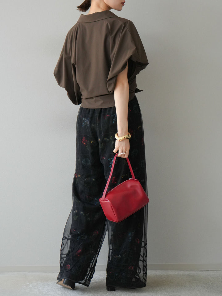 [予約]パッチワークフラワープリントイージーパンツ/ブラック