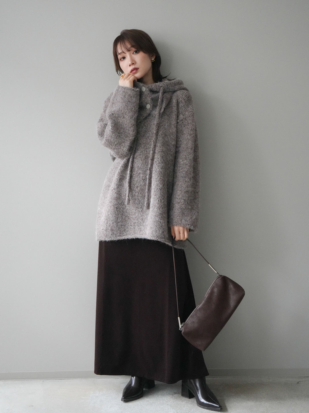 [予約]ベルベットナロースカート/brown