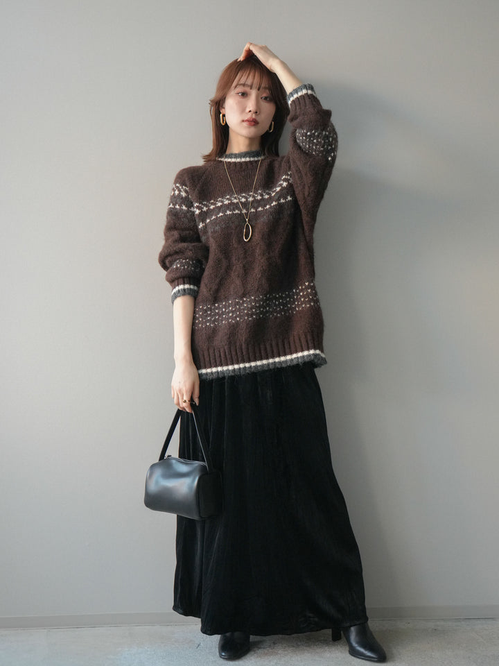 [予約]ワッシャーベロアプリーツスカート/black