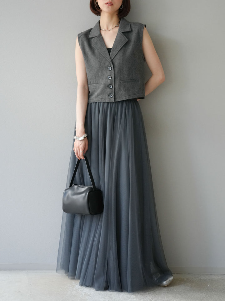 [予約]チュールボリュームスカート/グレー