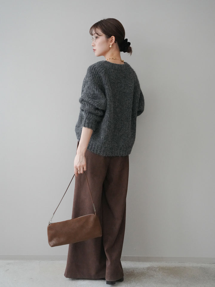 [予約]モチーフベルト付スエードタックワイドパンツ/brown