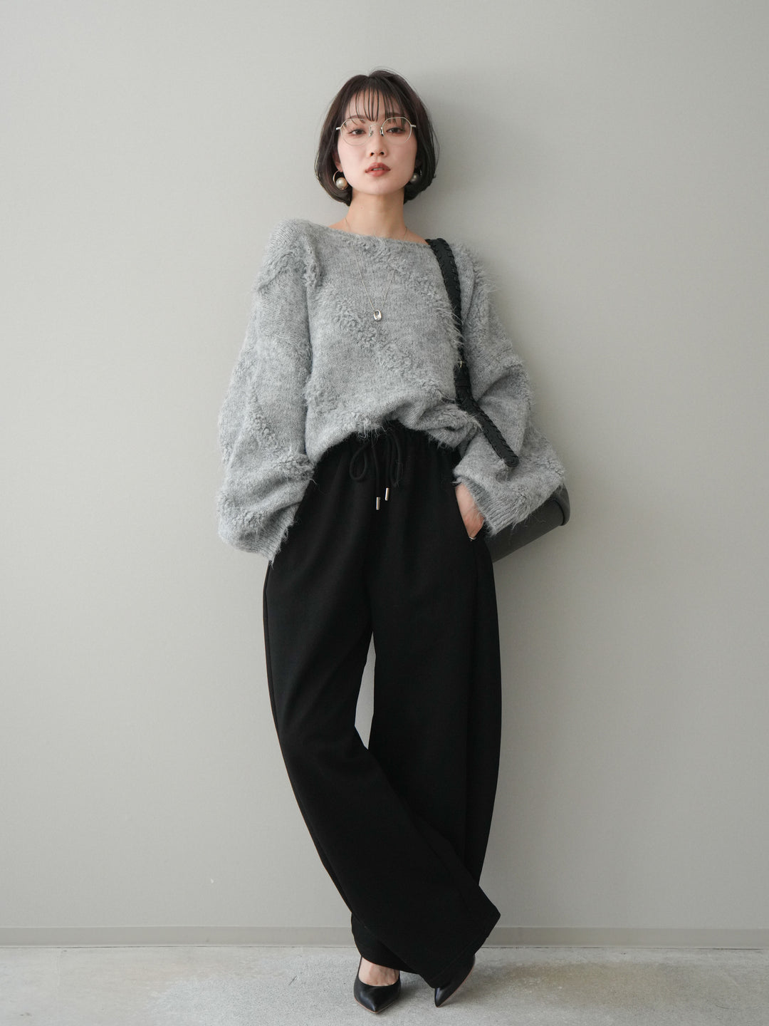 [予約]裾ZIPスエットワイドパンツ/black