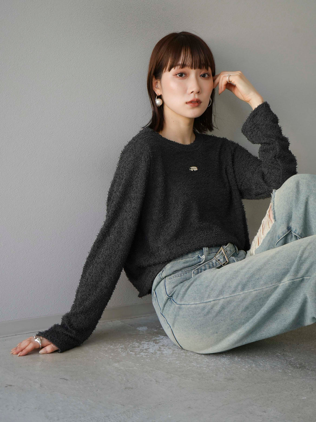 [予約]メタルプレートコットンフリンジトップス/チャコール