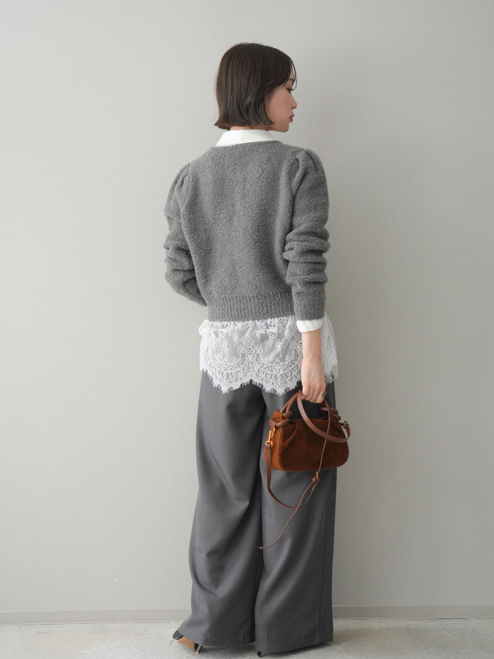 [予約]ウエストレースタックワイドパンツ/gray