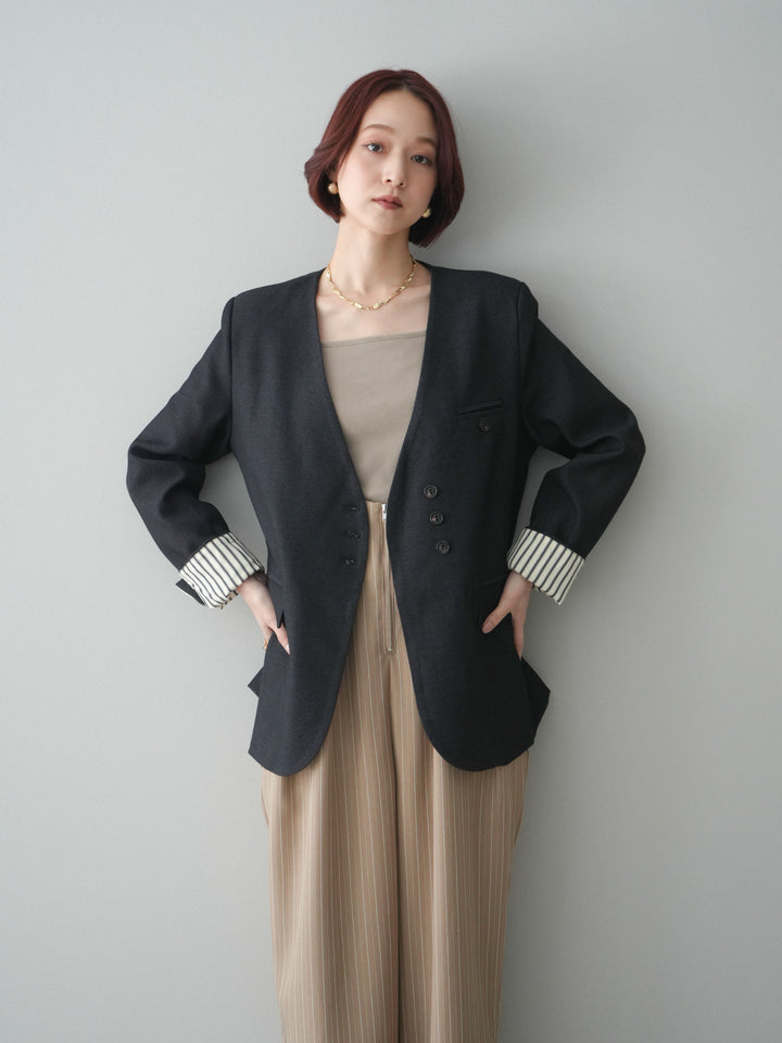 [SET]ノーカラージャケット+グログランテープストライプサロペット(2set)