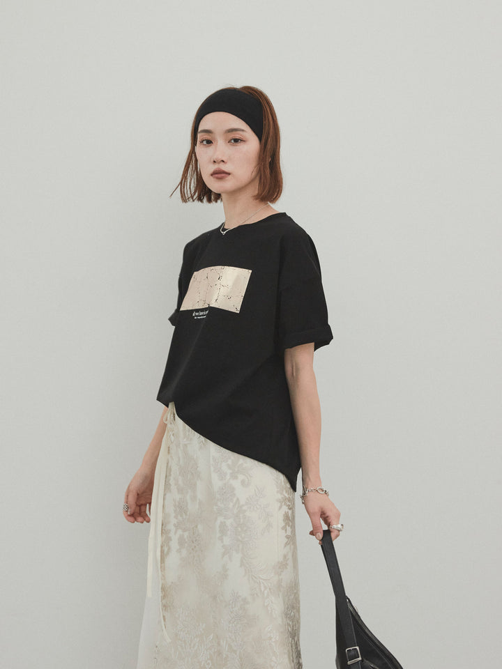 [SET]箔プリントドライタッチコットンTEE +チュールジャガードラップロングスカート(2set)