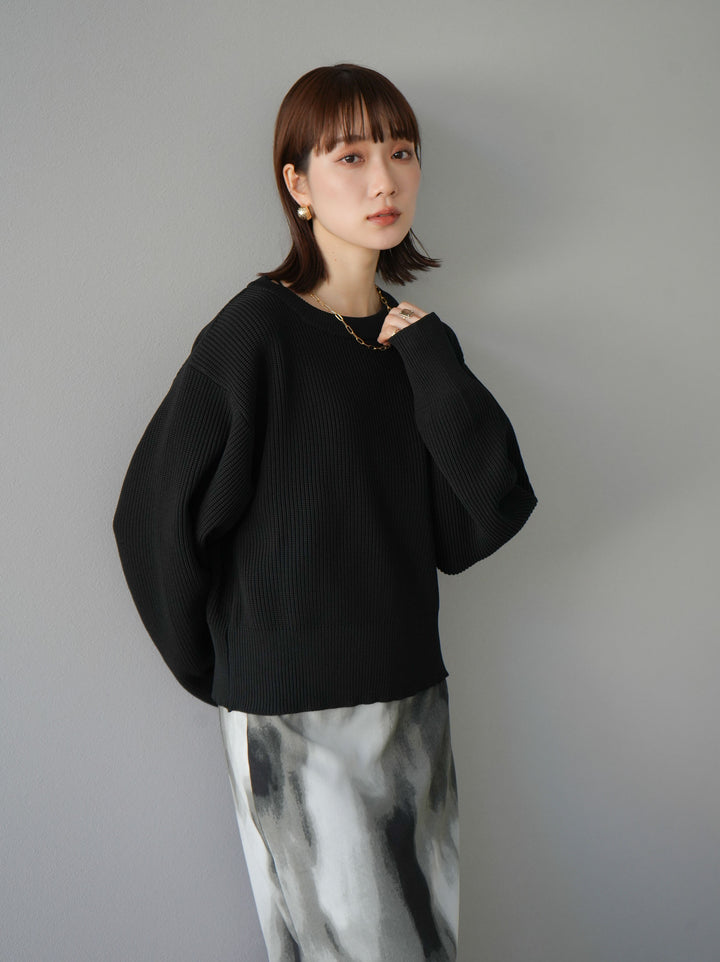 [予約]あぜ編みポリエステルニットプルオーバー/ブラック