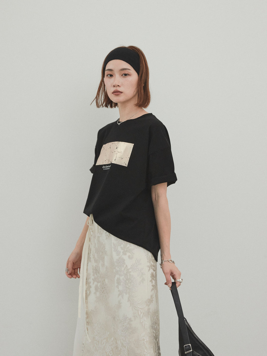 [套裝] 燙金印花乾爽棉質 TEE + 寬鬆窄裙 (2 套)