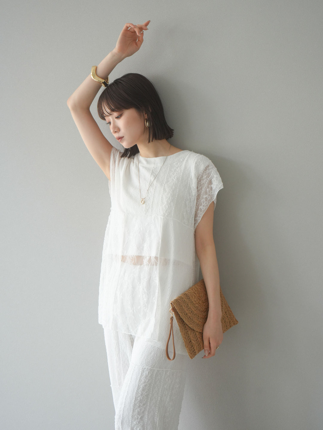 【預購】拼布蕾絲法式套頭衫/白色