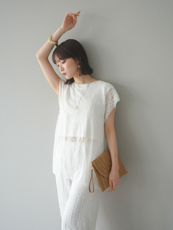 【預購】拼布蕾絲法式套頭衫/白色