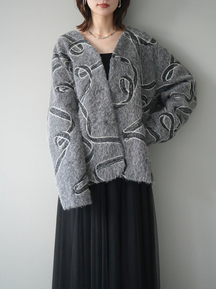 [予約]ニュアンス刺繍ブークレニットジャケット/gray