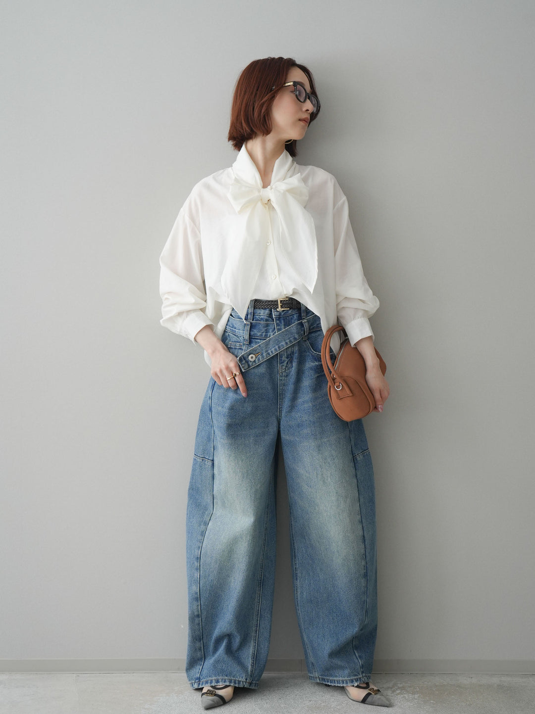 [予約]アシメデザインワイドデニムパンツ/blue