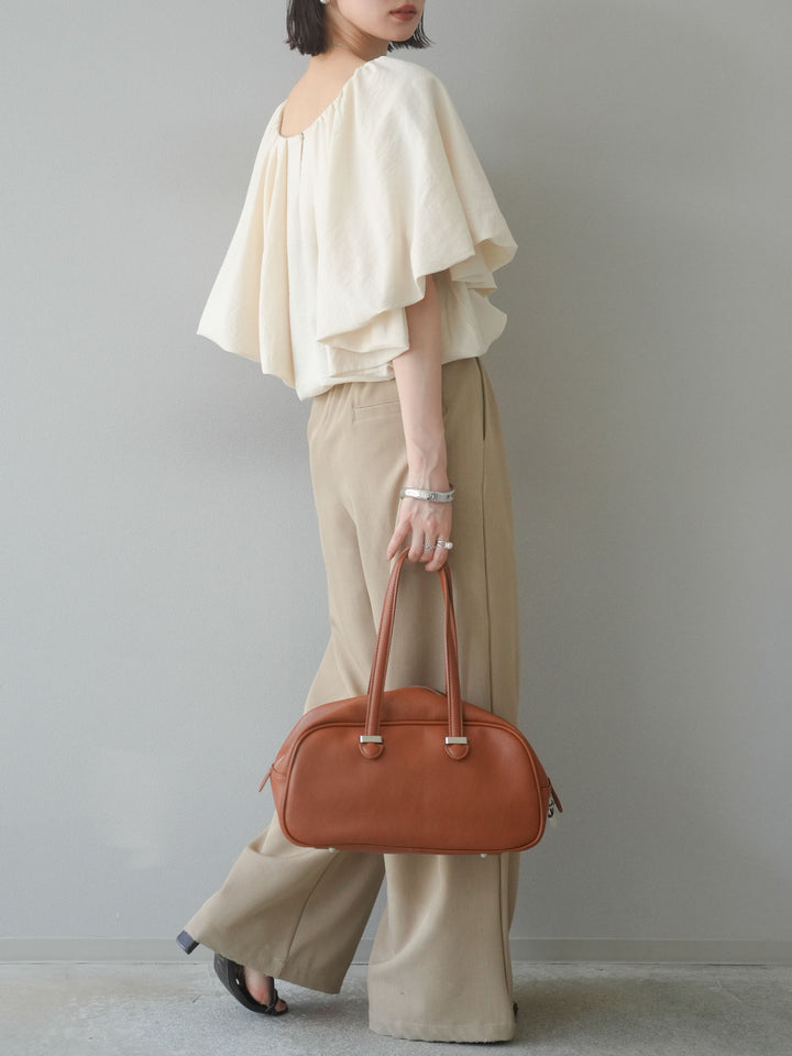 [SET] 燈籠袖褶襉設計上衣 + 拉鍊褶襉寬褲 (2 套)