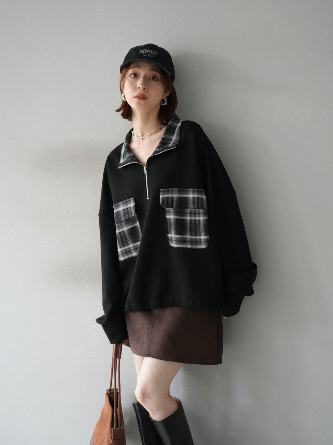 [予約]チェックポイントドロストポンチプルオーバー/ブラック