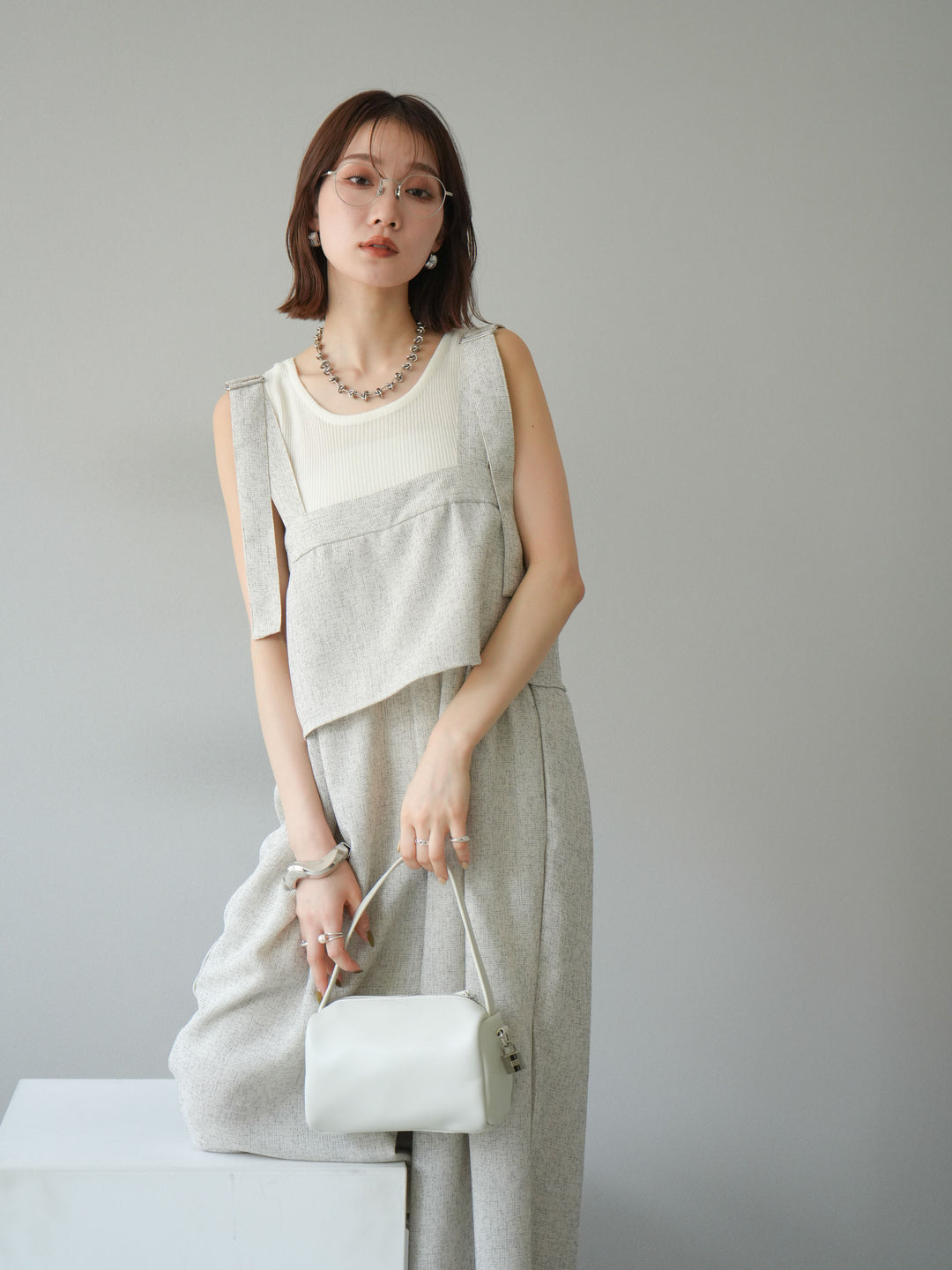 [予約]サマーツイードケープサロペット/アイボリー