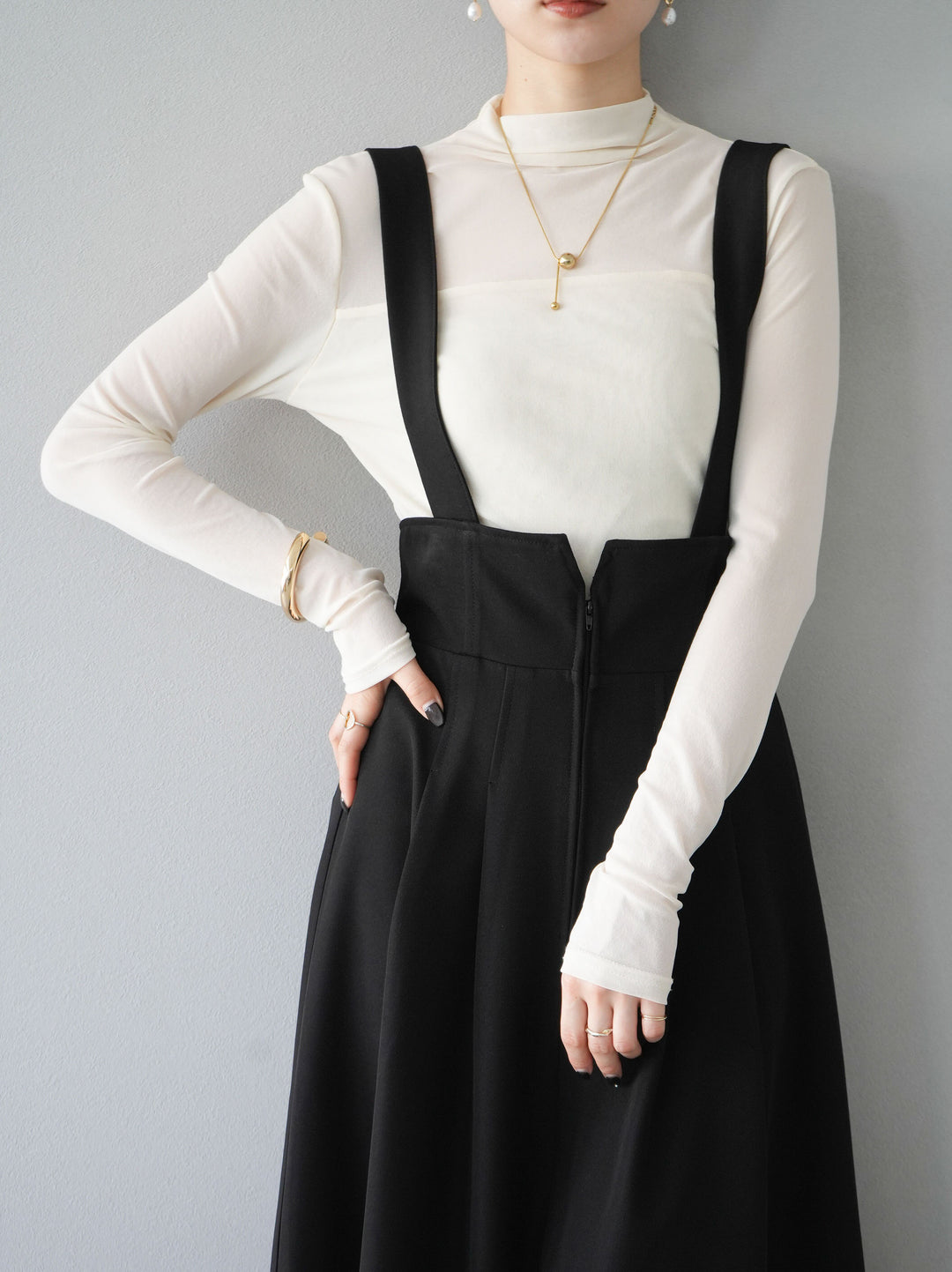 [SET]シアー切替ストレッチ長袖トップス+シアー切替ストレッチトップス(2set)