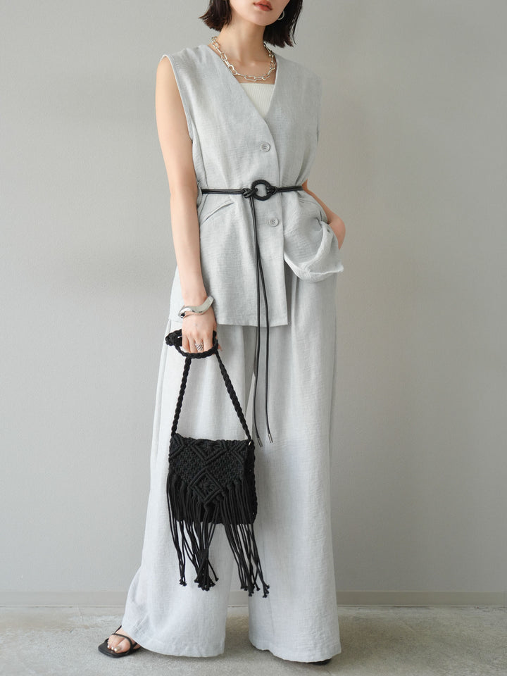 [SET]ベルト付リネンタッチベスト＆ワイドパンツSET UP(2set)