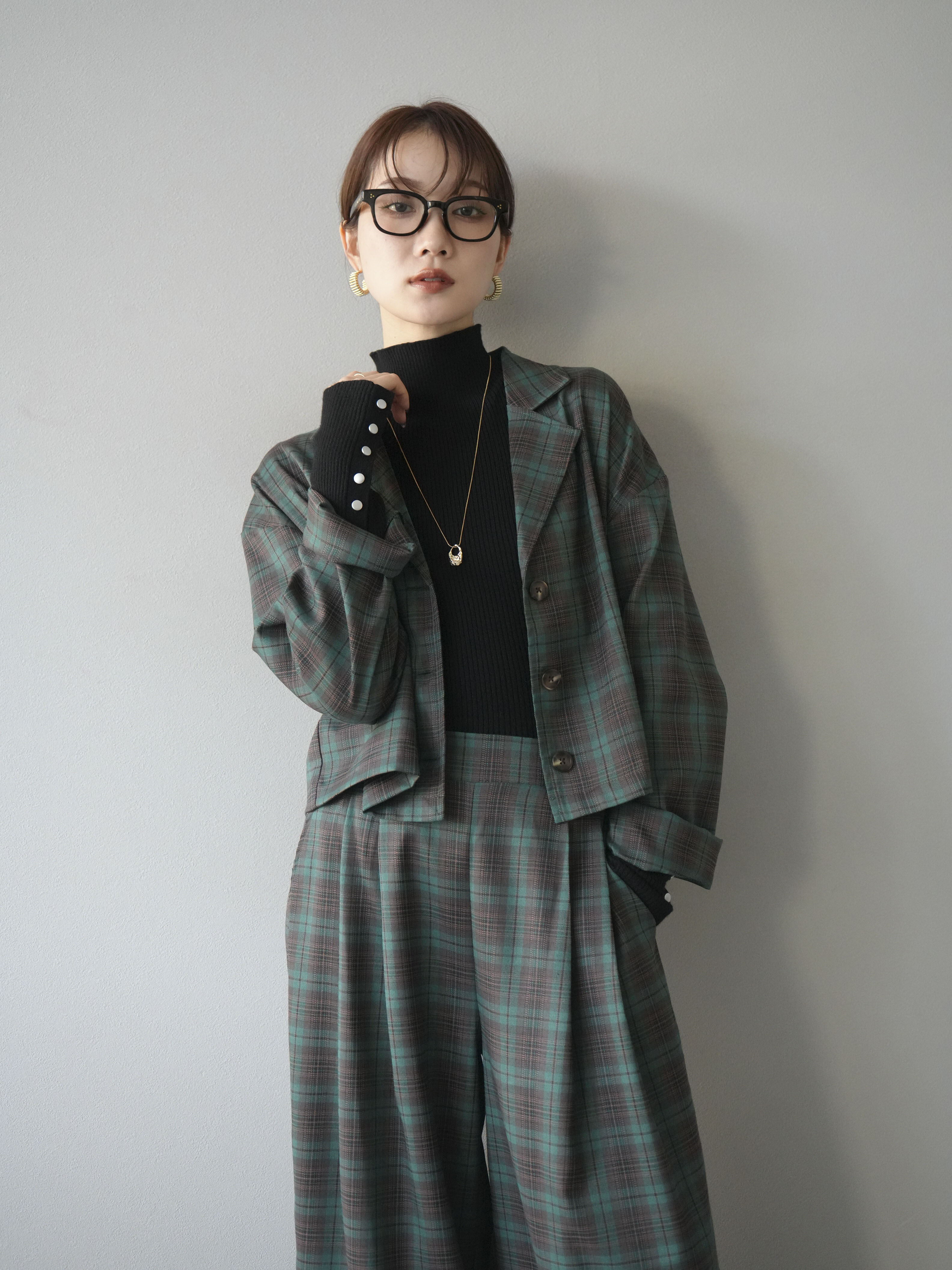 予約]チェック柄ショートジャケット/グリーン – Lumier