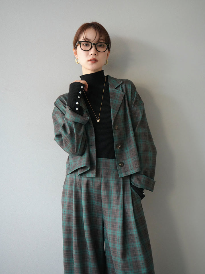 [予約]チェック柄ショートジャケット/グリーン