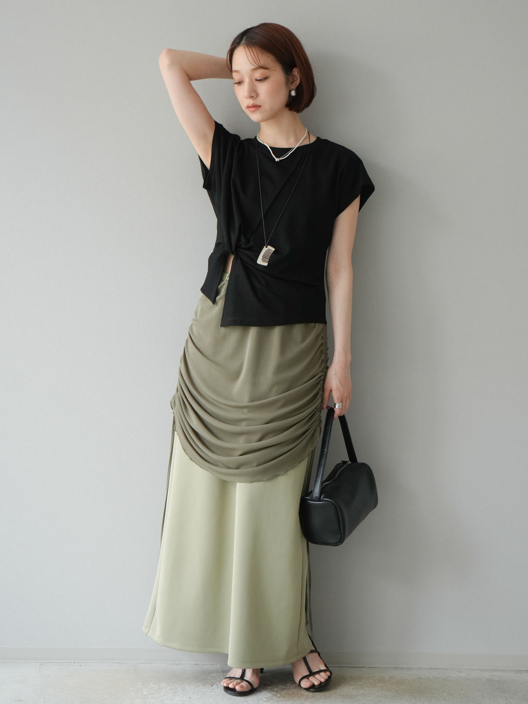 [予約]シアーレイヤードタイトスカート/ライトグリーン