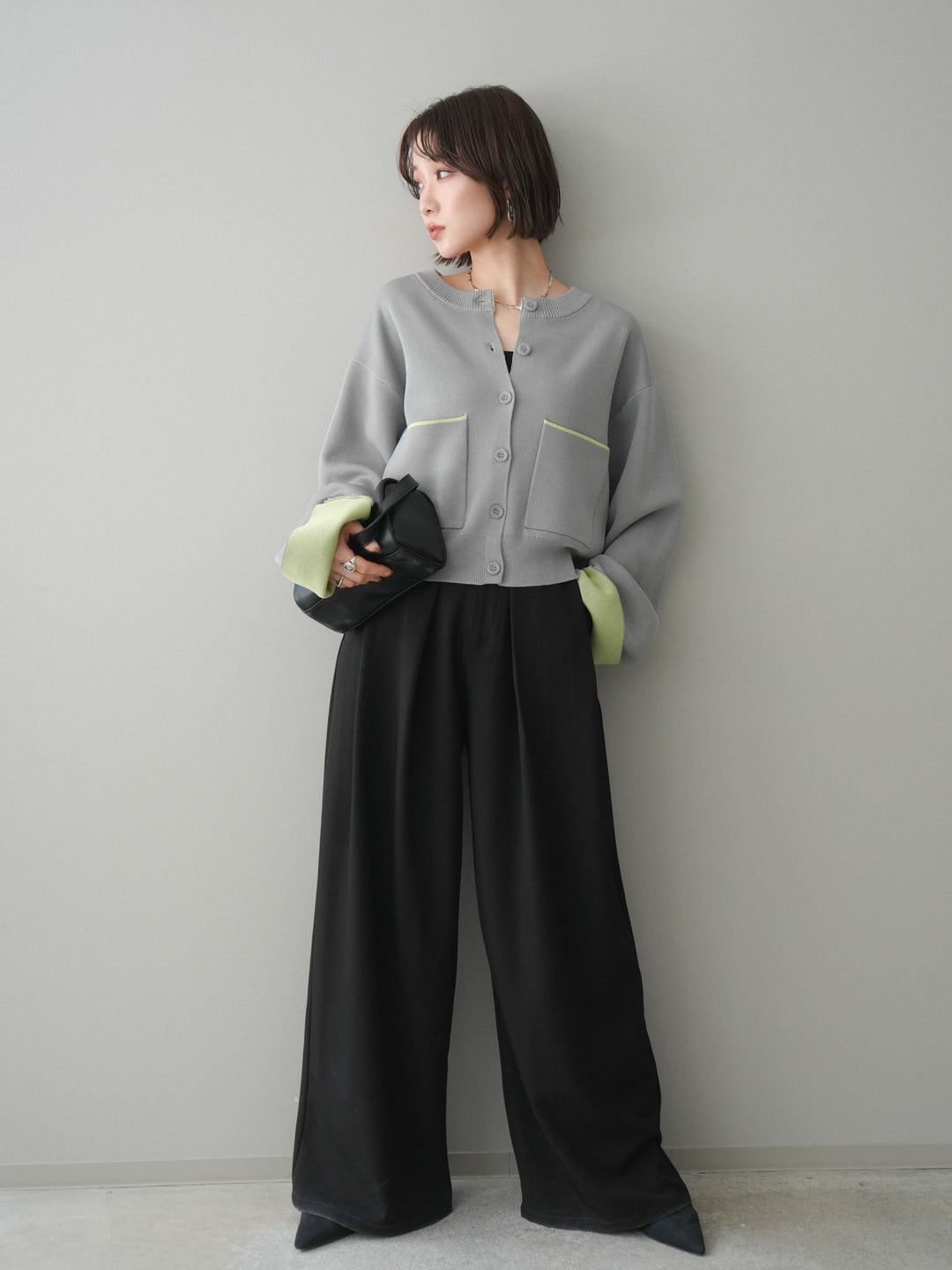 [SET]レーヨンポリダブルフェイスニットカーディガン+ベルトループデザインワイドパンツ(2set)