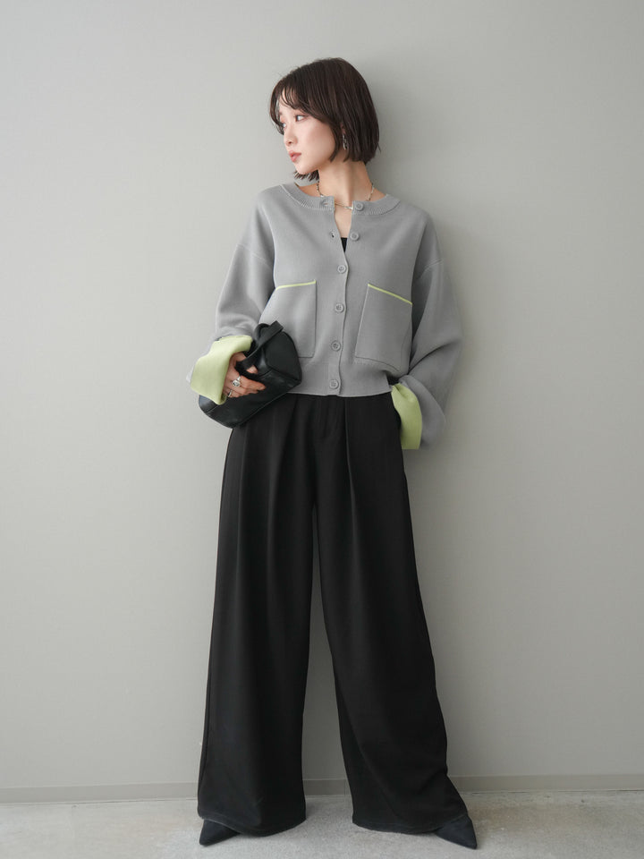[SET]レーヨンポリダブルフェイスニットカーディガン+ベルトループデザインワイドパンツ(2set)