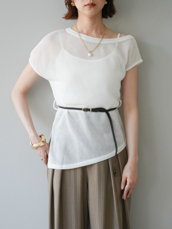 [予約]ベルト付アシメシアーニットトップス/white