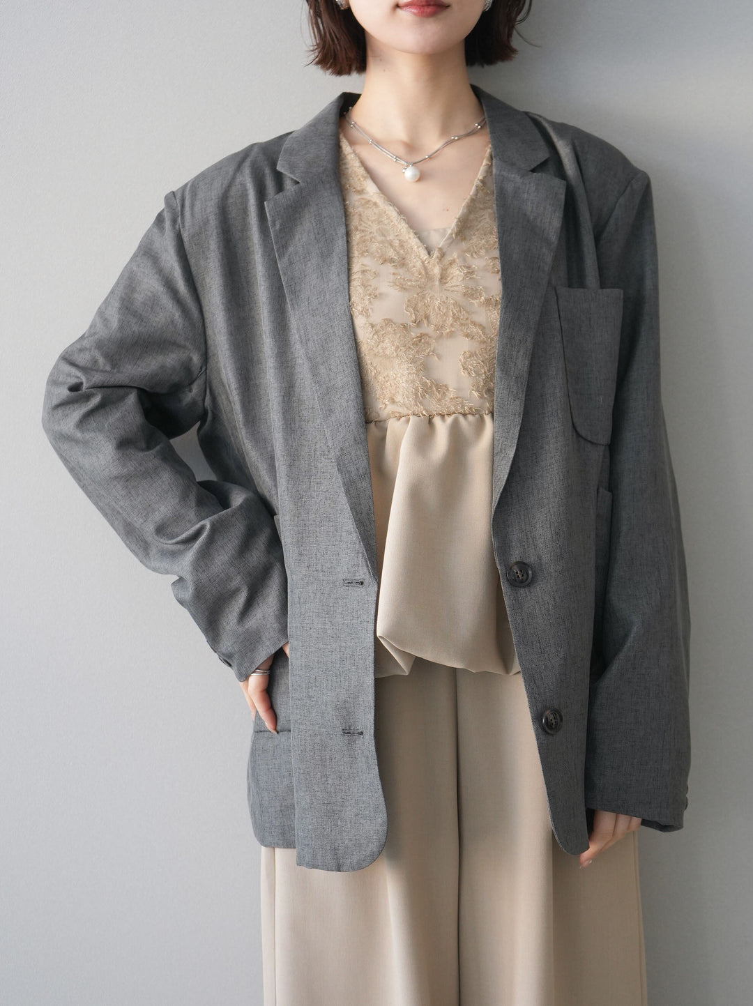 [SET]ジャガードレースぺプラムドッキングサロペット+選べるアクセセット(2set)