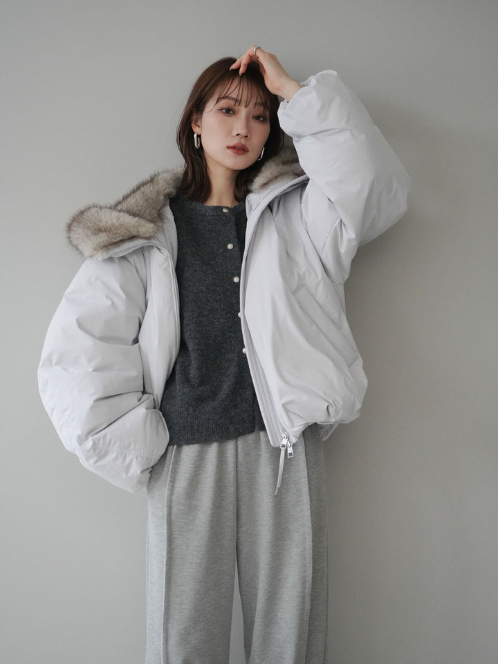 [予約]フードファーショートダウンコート/lightgray