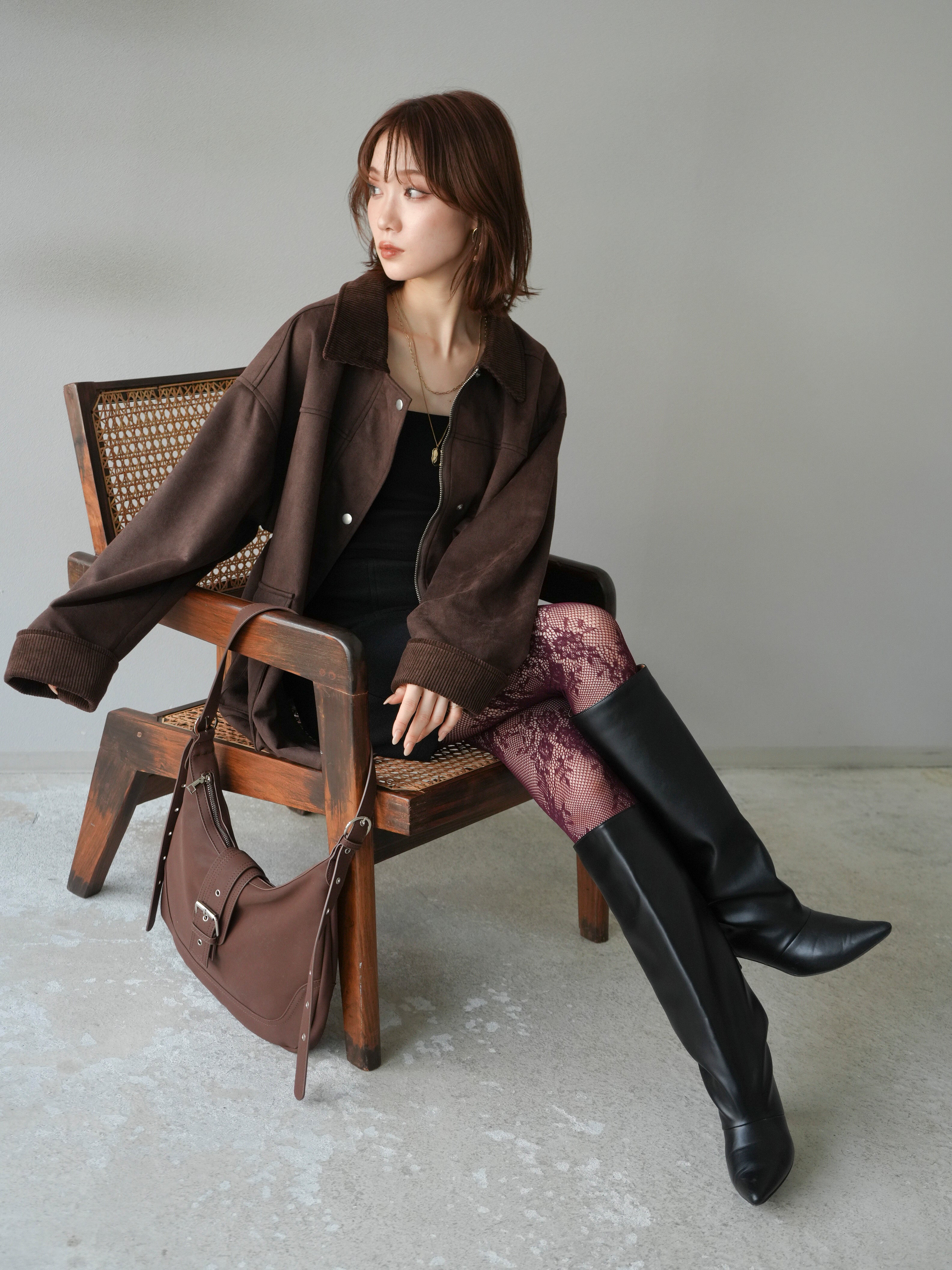 予約]コーデュロイ襟スウェードミドルジャケット /ブラウン – Lumier