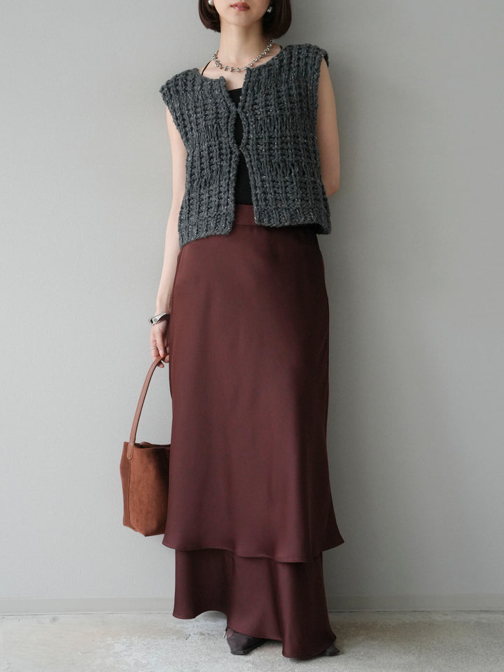[予約]サテンフリルスカート/ブラウン
