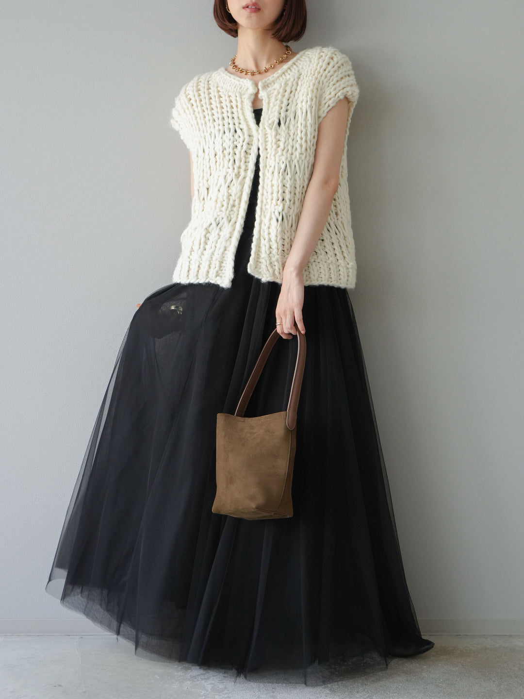 [予約]ハンドニットローピングベスト/アイボリー