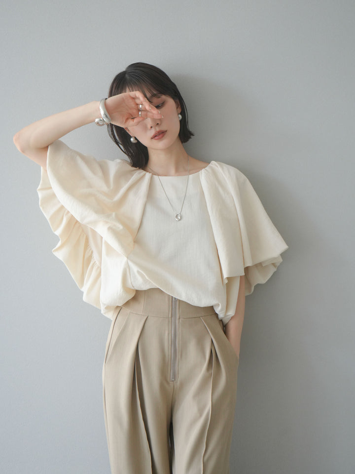 [予約]バルーンスリーブタックデザインブラウス/アイボリー