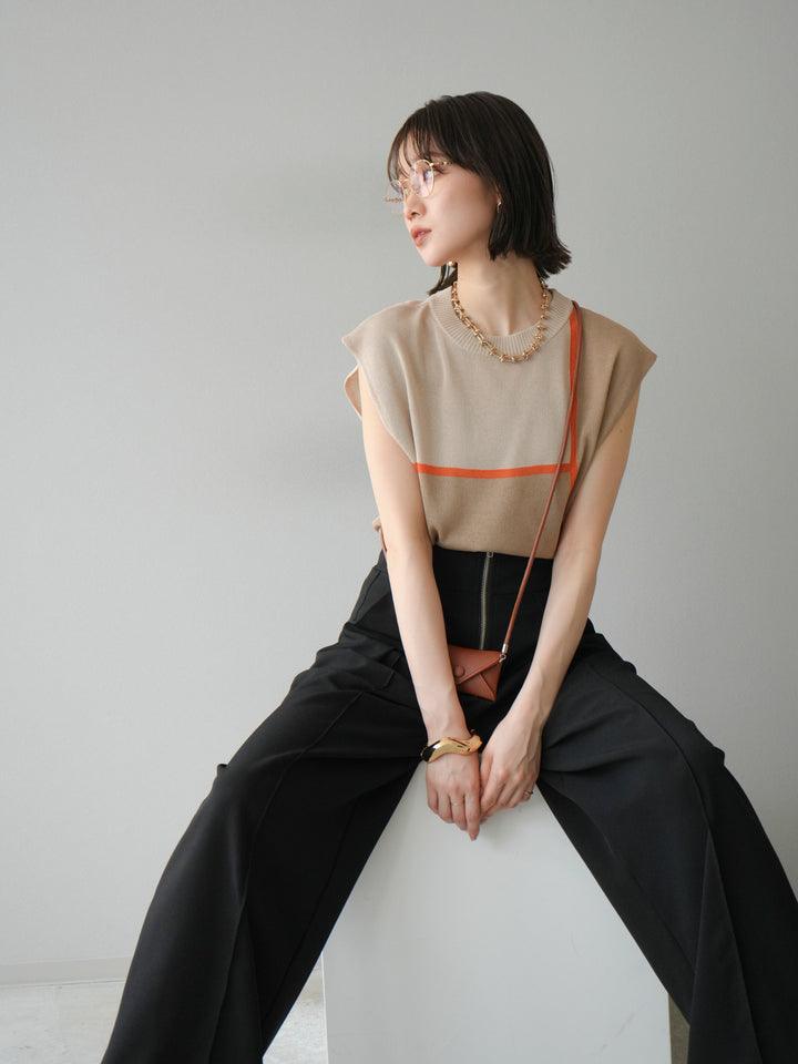 [予約]配色ノースリーブニットプルオーバー/ベージュ