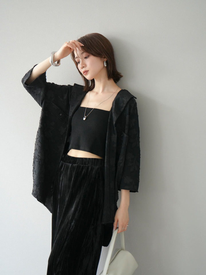 [予約]ジャガードハーフスリーブシャツ/ブラック