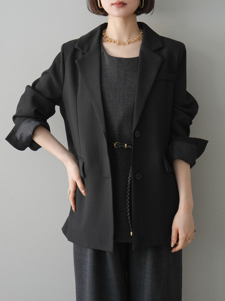 [SET]ベルト付ノースリーブトップス＆ワイドパンツSETUP+バックスリットデザインジャケット(2set)