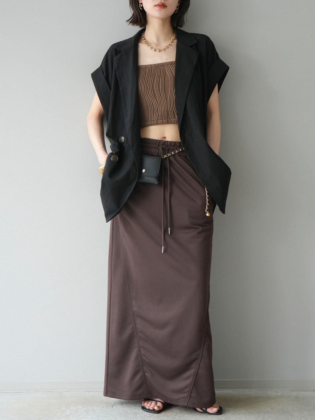 [SET]リネンライクノースリーブダブルジレ+リネンライクノースリーブダブルジレ(2set)