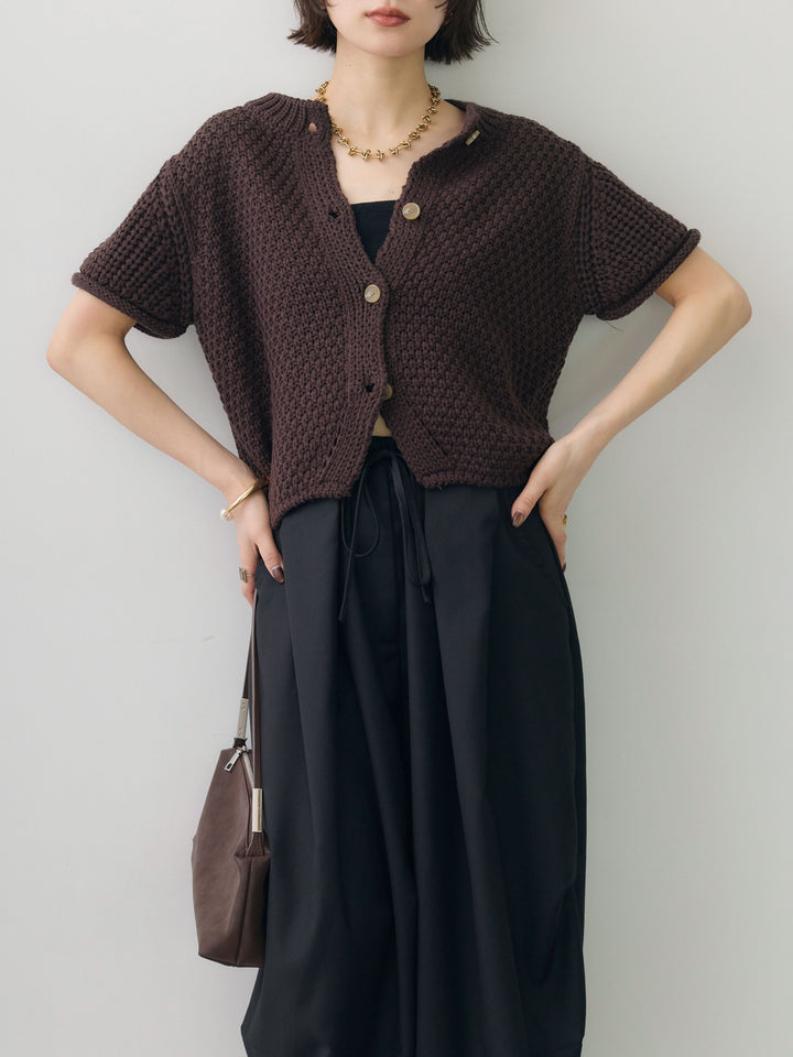 [SET]ローゲージハーフニットカーディガン+カップ付テレコリブベアキャミソール(2set)