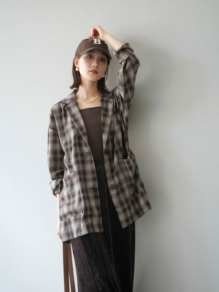 [予約]チェックシャツジャケット/ブラウン