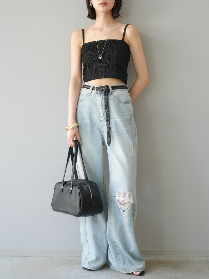 [SET]ウェーブパイピングカップ付ベアキャミソール+ウェーブパイピングカップ付ベアキャミソール(2set)